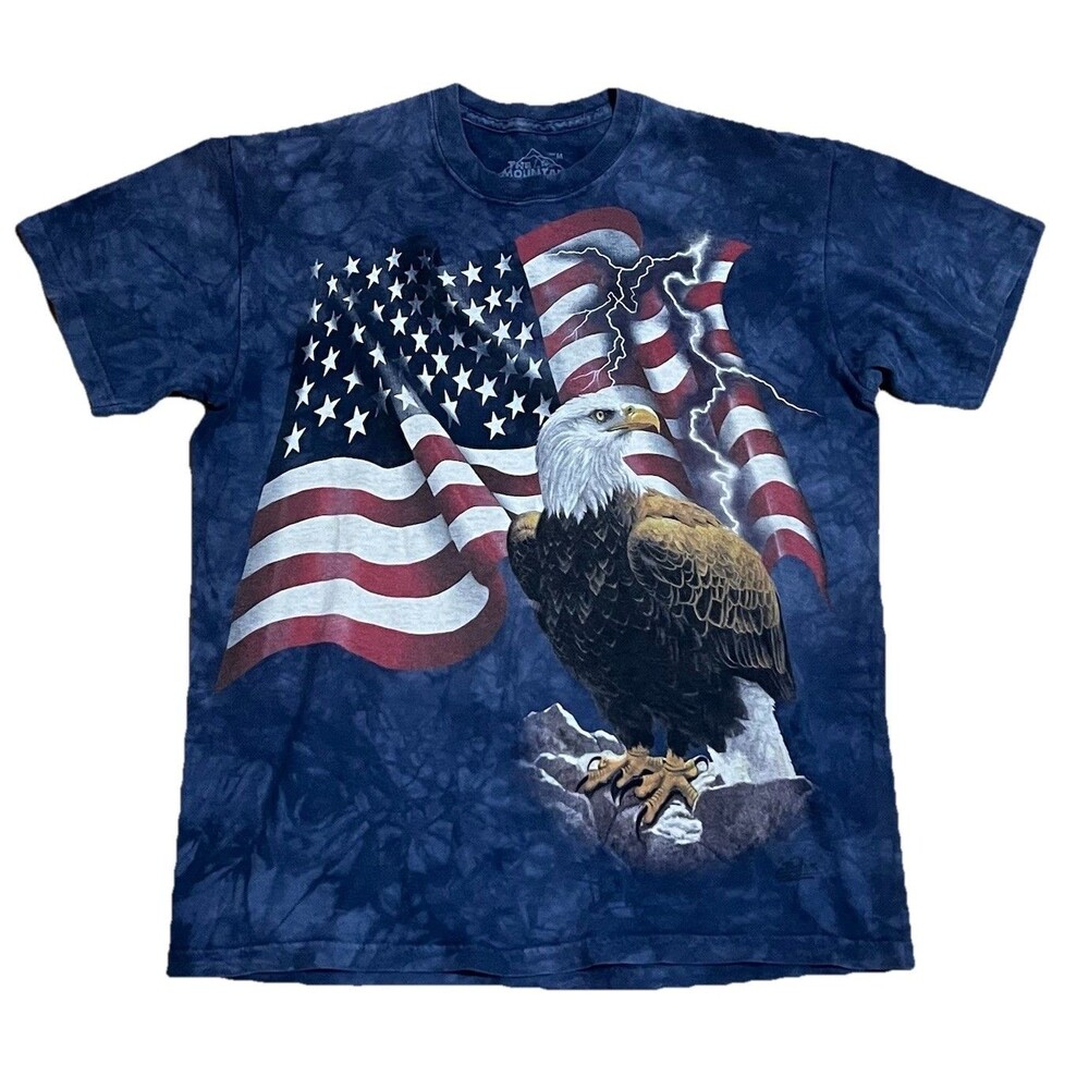 The Mountain Blue Tie-dye T-shirt Bald Eagle American Flag Lighting USA Medium